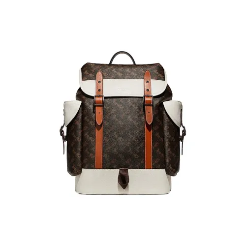 COACH Hitch Покрытый холст с кожаными вставками большой рюкзак мужской белый и темно-коричневый