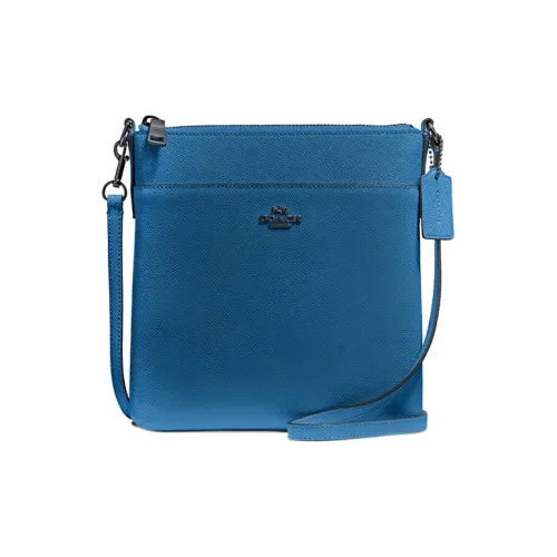 COACH Kitt Пескоструйная кожа Молния Курьерская сумка Сумка через плечо Маленькая Женская Синяя