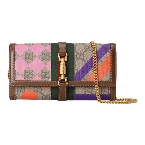 GUCCI Jackie 1961 Холст и кожа WOC Сумка с цепочкой через плечо Маленькая Женская Розовая Коричневая Многоцветная