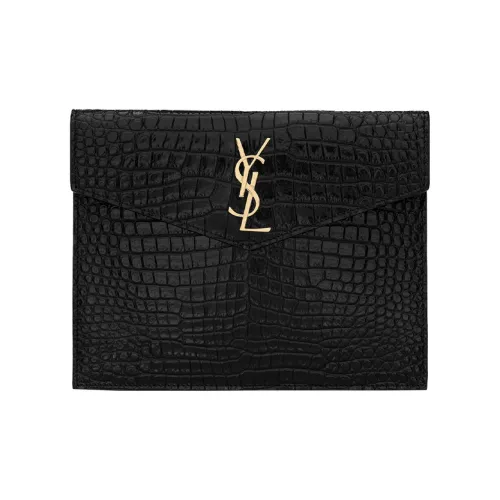 SAINT LAURENT UPTOWN Крокодиловый узор Тисненая кожа Конверт Клатч Маленький Женский Черный