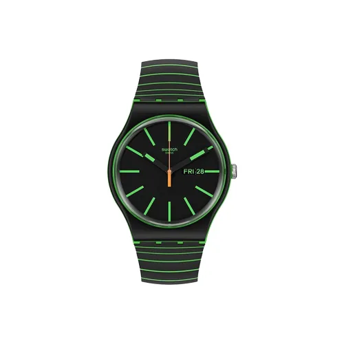 Swatch Quartz Механизм Унисекс Часы 41 мм Черный Циферблат Биоматериал Экологичный Материал Корпус Часы Силиконовый Ремешок