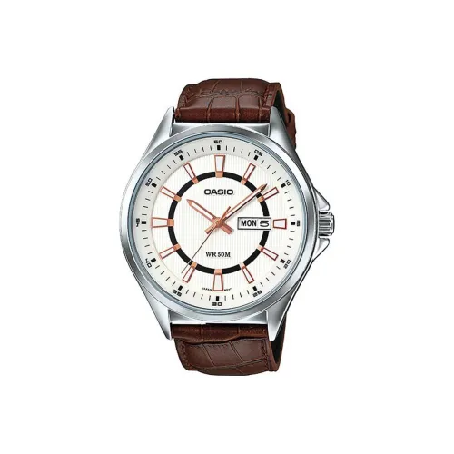 CASIO Standard Series Кварцевый механизм Естественная кожа Ремешок Часы Мужские Белый циферблат MTP E108L 7AVDF