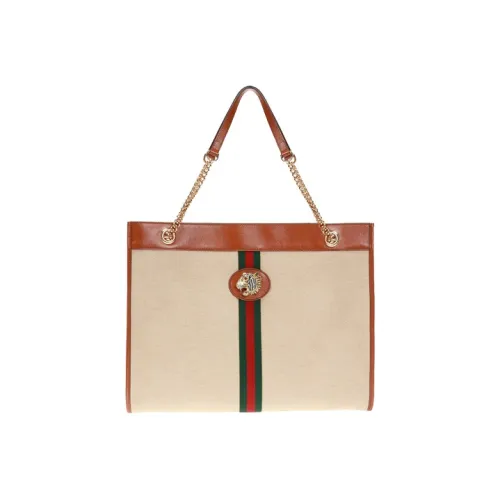 GUCCI Canvas Кожаная вставка Холст Сумка-тоут Цепочка Одно плечо Сумка Большая Унисекс Бежевый Коричневый
