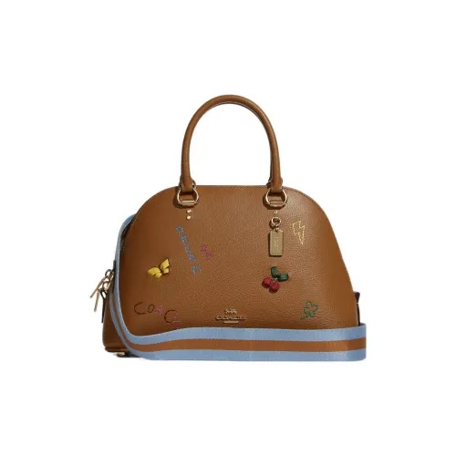 COACH Katy Кожа Купольная Сумка Ручная Сумка Сумка через плечо Большая Женская Коричневая и Синяя