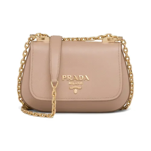 PRADA Saffiano Кожа Плечевая Сумка Женская Камео Коричневый Бежевый