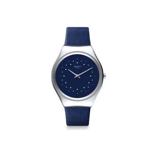 SWATCH Skin Irony Collection Кварцевый механизм Унисекс Часы 45,6 мм Синий циферблат Корпус из нержавеющей стали Кожаный ремешок SYXS127