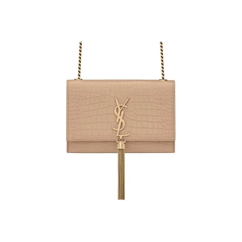 SAINT LAURENT Kate Блестящая кожа бахрома сумка сумка через плечо маленькая женская темный бежевый