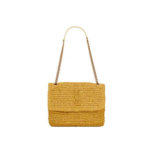 SAINT LAURENT Niki Рафия Кожаная Вставка Сумка-Хобо Сумка с Цепочкой Сумка через плечо Женская Пшеница