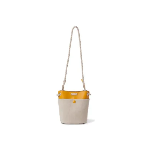 Chloe Ключ Linen Calfskin Bucket Bag Crossbody Bag Small Women's Sunflower Yellow Beige