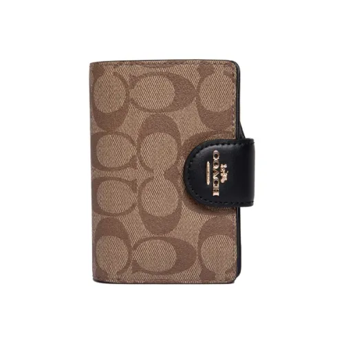 COACH Corner Zip Холст и Кожа Запястье Сумка Клатч Маленькая Сумка Кошелек Женская Коричневый Черный