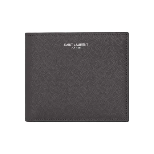 SAINT LAURENT Кожа Карман для монет Укороченный Двойной складной кошелек Мужской Серый