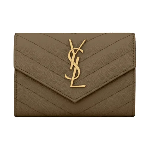 SAINT LAURENT Кошелек из коровьей кожи маленький женский хаки зеленый