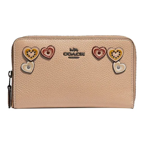 COACH Zip Around Кожаный Клатч Кошелек Женский Молочно-чайный