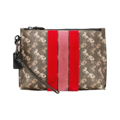 COACH Charlie ПВХ Запястье Сумка Клатч Средний Женский Коричневый Monogram Multicolor
