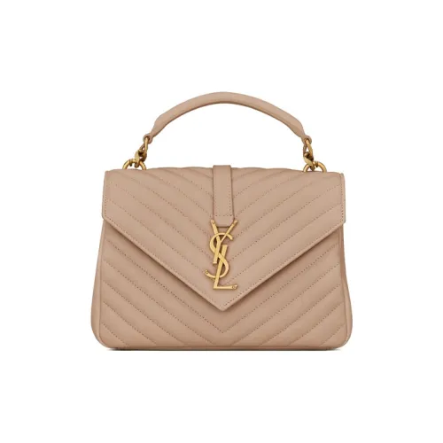 SAINT LAURENT COLLEGE Quilted Кожа Сумка через плечо Сумка Средний Женская Темно-бежевый