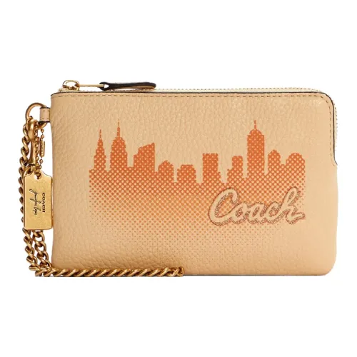 COACH Jennifer Коллаборация Corner Zip Кожа Запястье Сумка Маленькая Женская Экрю