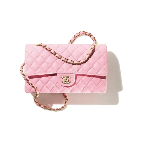 CHANEL 22SS Весна и Лето Классическая Сумка с Застежкой CF с Рельефной Тиснением Блестящая Телячья Кожа Кросс-Боди Женская Розовая