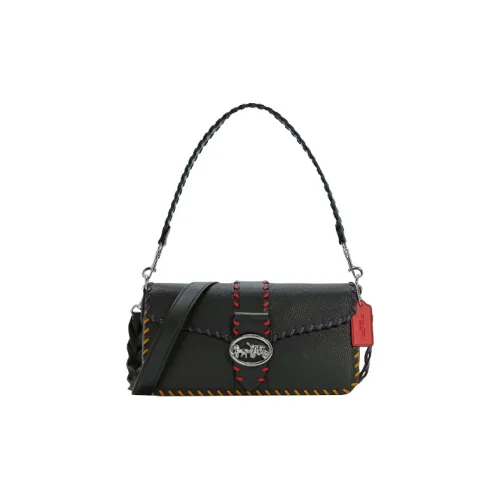 COACH Georgie Кожа Плечевая Сумка Средняя Женская Черная