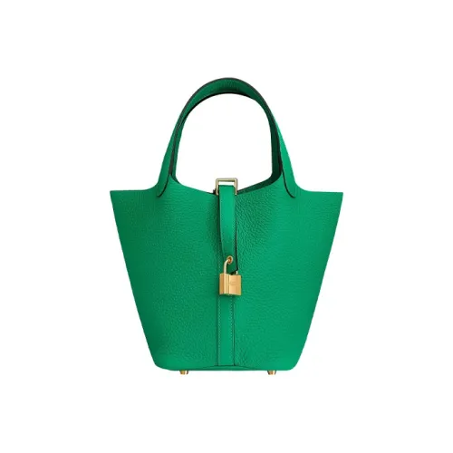 HERMES Picotin Lock Taurillon Clemence Bullock Кожа Корзина Сумка Ведрообразная Сумка Женская Сумка 6W Menthe Мятно-зеленый