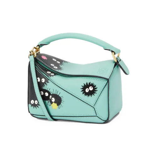 LOEWE Chihiro And Chihiro Коллаборация Пазл Телячья кожа Сумка Сумка через плечо Сумка через плечо Женская Сине-зеленая