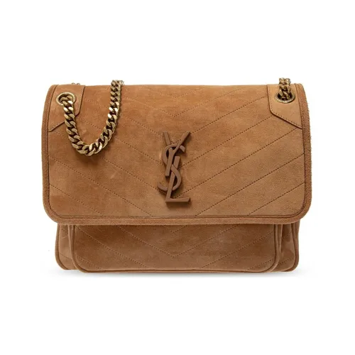 SAINT LAURENT Niki Seamed Замша Хобо Сумка Цепь Сумка через плечо Сумка через плечо Женская Коричневая