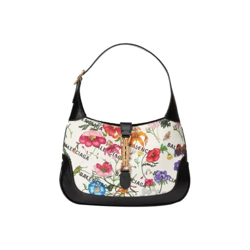 GUCCI Jackie 1961 Холст с кожей Комбинированный Лунный Сумка на плечо Сумка на плечо Маленькая Женская Черная Розовая Многоцветная