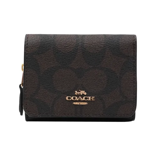 COACH Трехсекционный кошелек с вставками из кожи клатч кошелек женский темно-коричневый