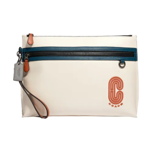 COACH Pouch Кожа Клатч Большой Мужской Экрю