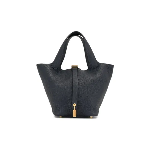 HERMES Picotin Lock Корова Кожа Корзина Сумка Сумка Женская Морской Синий