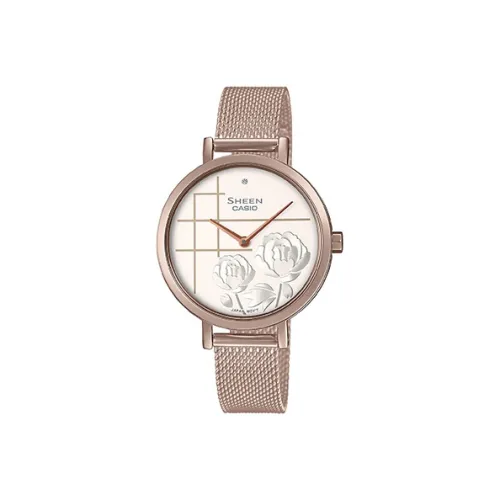 CASIO SHEEN Кварцевый механизм Металлический ремешок Часы Женские Розовый циферблат SHE C140CGM 7AUPFH Человек