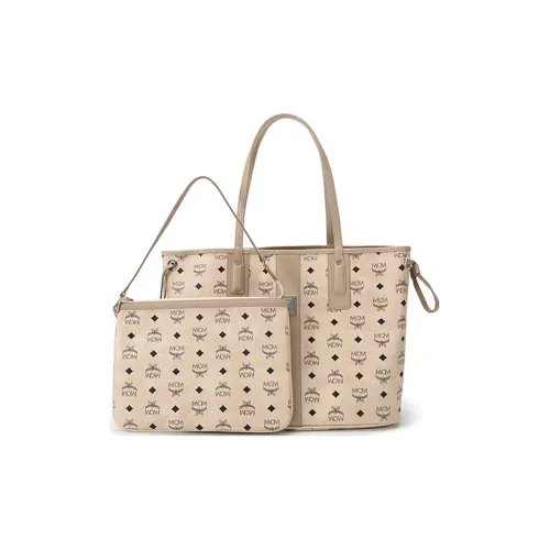 MCM Liz Visetos Искусственная кожа Комбинированная сумка Тоут сумка Сумка для покупок Сумка на плечо Средний размер Женская Бежевый и Многоцветный