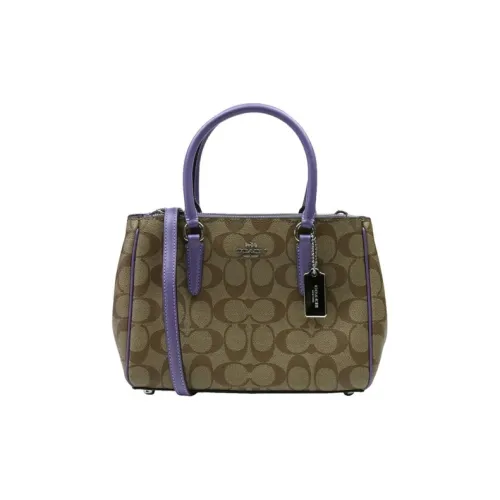 COACH Surrey Покрытый холст Сумка Женские Кофе Винтаж Цветочный Фиолетовый