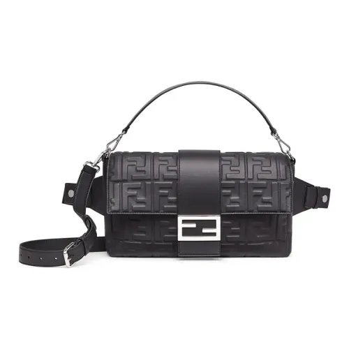FENDI Baguette Овчина Сумка через плечо Сумка Бананка Большая Мужская Черная