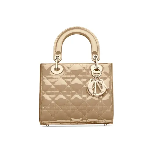 DIOR Lady Dior Лакированная кожа Телячья кожа Сумка Lady Dior Портативная сумка через плечо Маленькая женская Бежевая