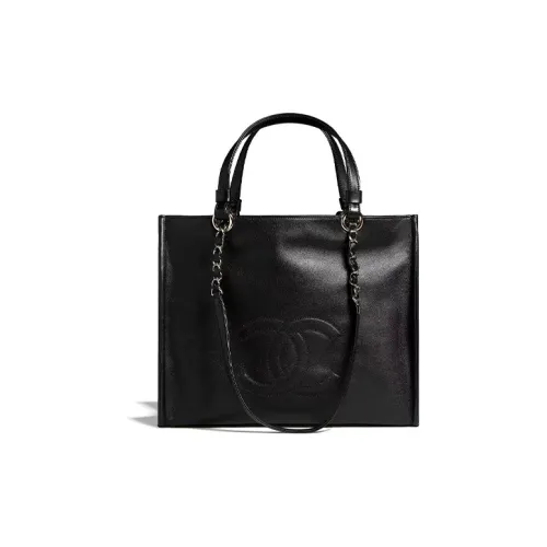 CHANEL Корова Кожа Цепь Сумка для покупок Тоут Сумка Унисекс Черный