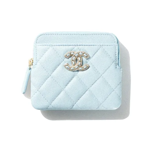 CHANEL Блестящий с рельефом телячья кожа застежки держатель для карт клатч кошелек женский синий