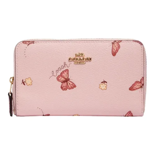 COACH Zip Around Покрытый холст Кошелек Средний Женский Розовый