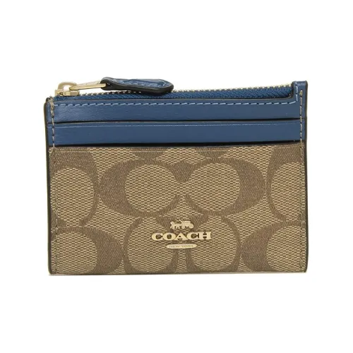 COACH Mini Id Skinny кожаный держатель для карт держатель для карт минимальный женский синий и коричневый монограмма