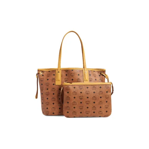 MCM Liz Visetos Кожа Тоут Сумка Сумка для покупок Комбинированная сумка Сумка Сумка через плечо Большая Женская Коричневый Коньяк