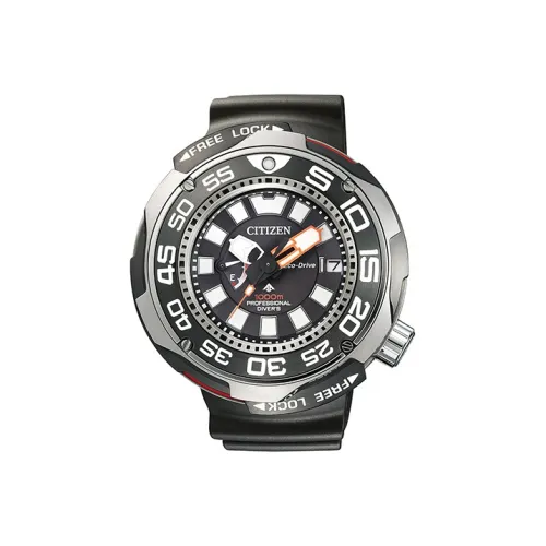 CITIZEN PROMASTER Series Кварцевый механизм Резиновый ремешок Часы 52,5 мм Мужские часы Черный циферблат