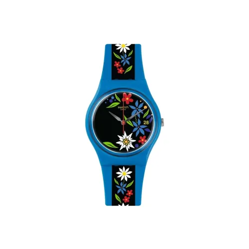 Swatch Quartz Механизм Унисекс Часы 34 мм Черный Циферблат Пластиковый Корпус Часы Силиконовый Ремешок