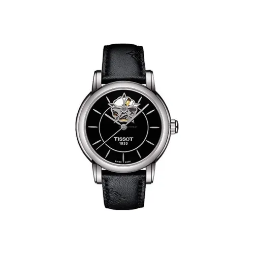 TISSOT Xinyuan Series Автоматический Механический Механизм Женские Часы 35 мм Черный Циферблат Корпус из Нержавеющей Стали Кожаный Ремешок