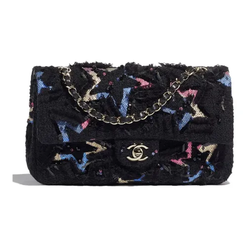 CHANEL Classic Flap CF Хлопок Плечевая сумка Женская Черная