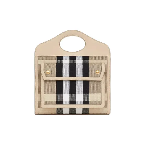 Burberry Карманная сумка Клетка Холст Кожа Тоут Сумка Сумка для покупок Сумка через плечо Сумка мини Женская