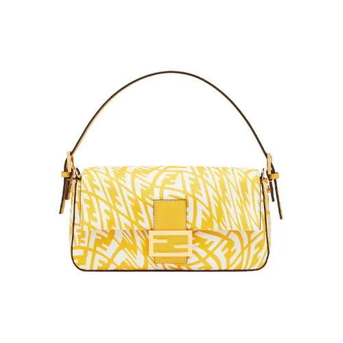FENDI Baguette Glossy Холст с кожей Baguette Сумка на плечо Сумка Сумка на плечо Женская Желтая