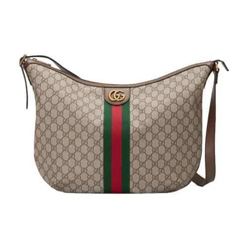 GUCCI Ophidia Холст и Кожа Пельмени Сумка Полумесяц Сумка Сумка через плечо Женская Бежевая Эбеновая