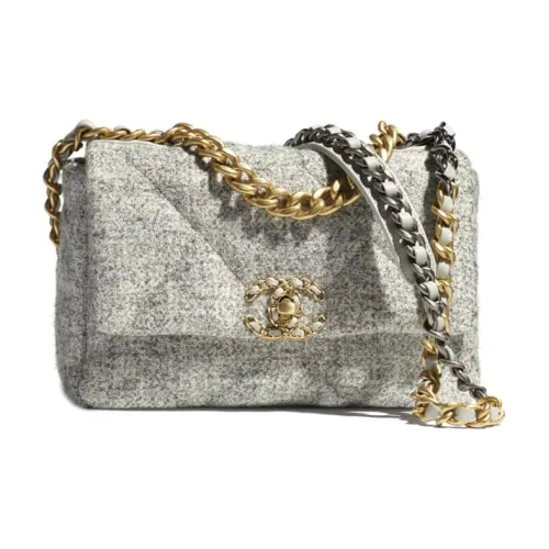 CHANEL 19Bag Металлическая Сумка через плечо Женская Серый Слоновая кость
