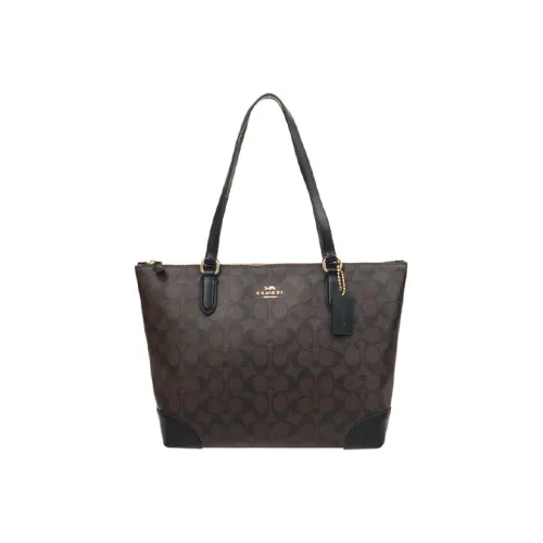 COACH Canvas с кожаными вставками тоут сумка сумка для покупок сумка через плечо женская темно-коричневый