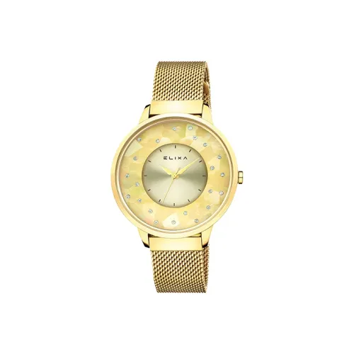 Elixa Кварцевый механизм Женские часы 38 мм Золотой циферблат Корпус из нержавеющей стали Ремешок из нержавеющей стали