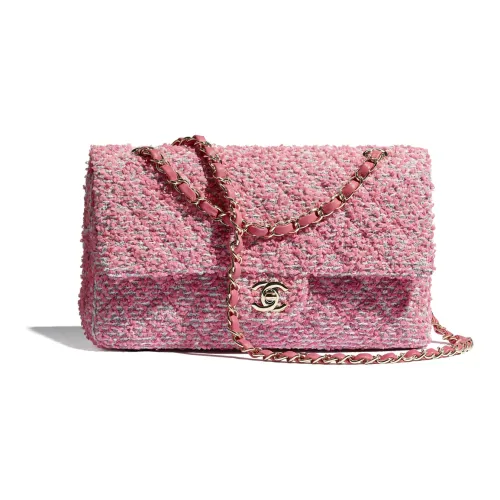 CHANEL Classic Flap CF Твид и Золото Металлическая Цепь Сумка через плечо Женская Розовая